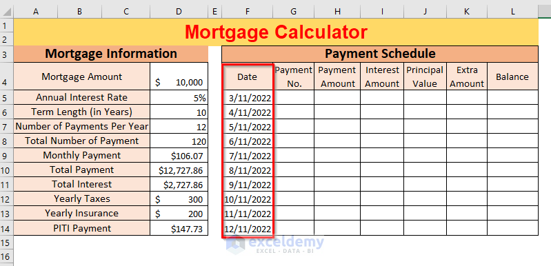 basic input for payment schedule