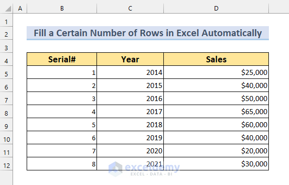 Filling a Certain Number of Rows in Excel Automatically
