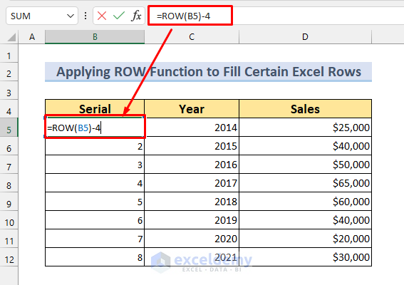 Utilizing Row Function to Fill Exact Number of Rows