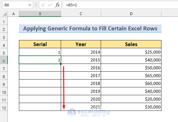 Creating a Formula to Fill Certain Rows in Excel