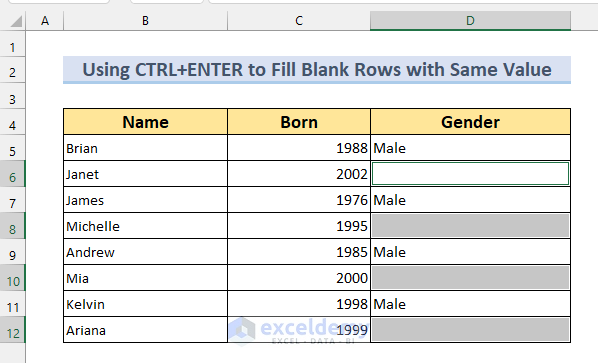 filling a certain number of rows in excel automatically by using CTRL+ENTER