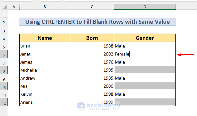 CTRL+ENTER for filling a certain number of rows in excel automatically