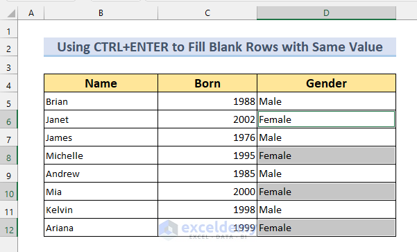Fill in the Blanks applying CTRL + ENTER in Excel Automatically