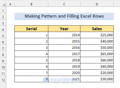 Filling a Certain Number of Rows in Excel Automatically Using Pattern