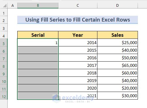Applying Fill Series Command and Filling Certain Rows