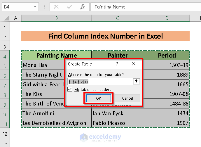 How to Find Column Index Number in Excel