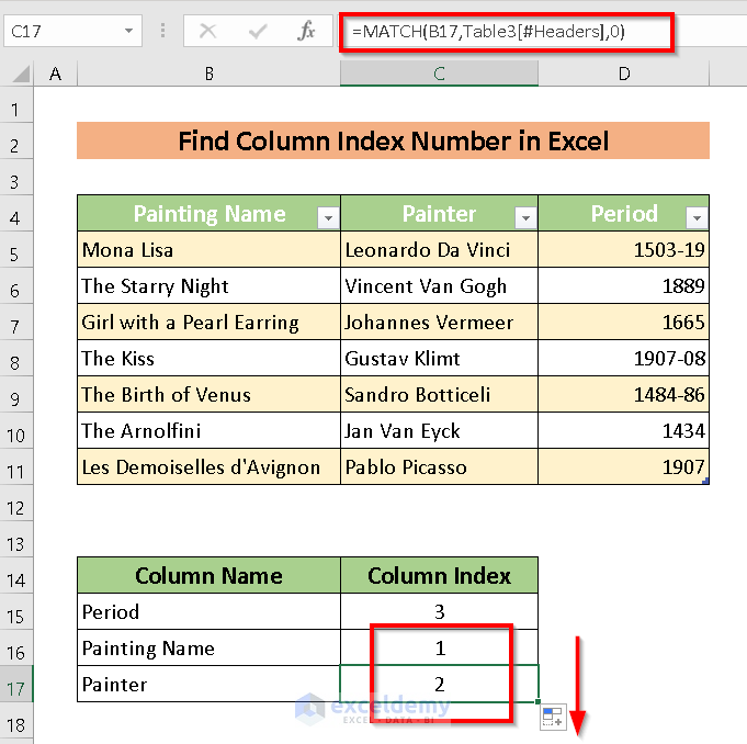How to Find Column Index Number in Excel