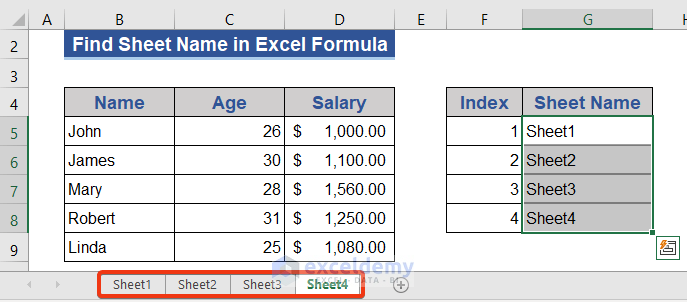 Find All Sheet Name in Using Excel INDEX Function