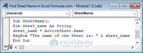 Find Excel Sheet Name Applying VBA Code