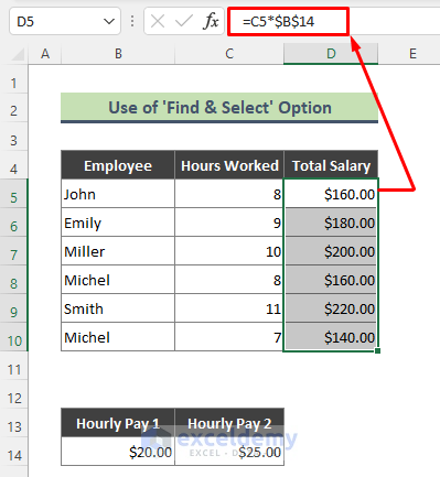 Apply ‘Find & Select’ Option to Replace the Cell Reference in Excel Formula