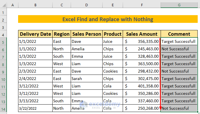 excel find and replace in column