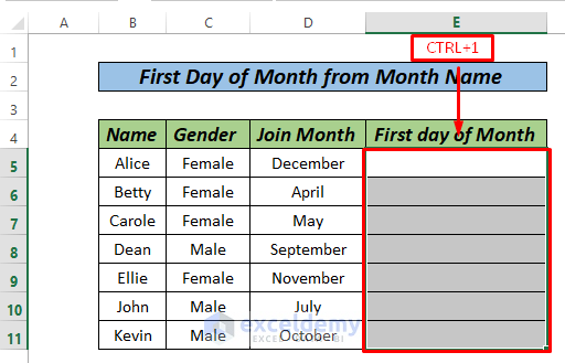 First day Of Month From Month Name by formatt