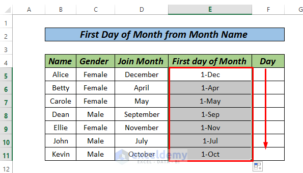 First day Of Month From Month Name using EOMONTH