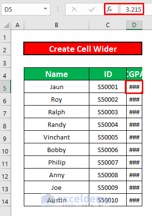 Make the Column Wider to Show Value in Cell in Excel