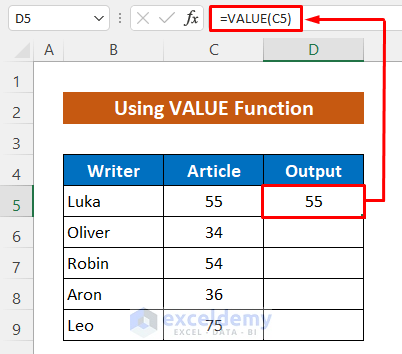 Insert VALUE Function to Copy and Paste Values in Excel