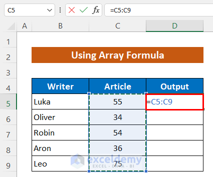 Use Array Formula to Copy and Paste Values in Excel