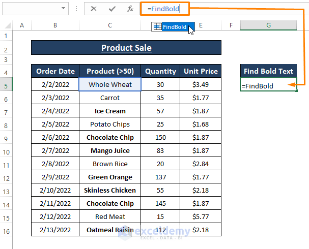 Inserting formula-Formula to Find Bold Text in Excel