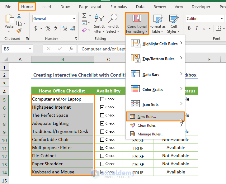 How to Add a Checkbox in Excel Creating an Interactive Checklist Using Conditional Formatting and IF Function