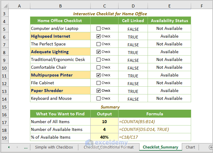 How to Add a Checkbox in Excel Creating an Interactive Checklist with Summary