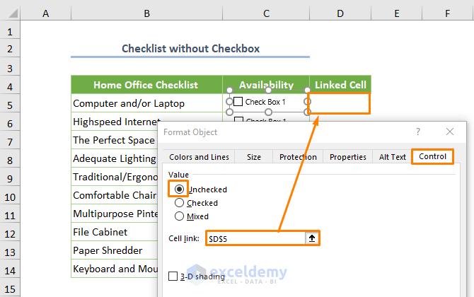 How to Add a Checkbox in Excel Link to a Cell