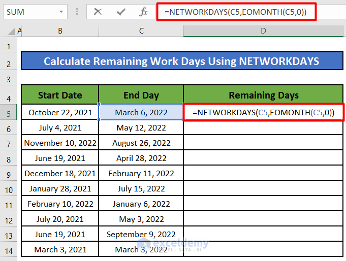 Using the NETWORKDAYS Function