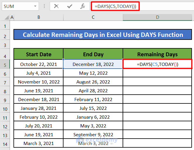 DAYS Function in Excel