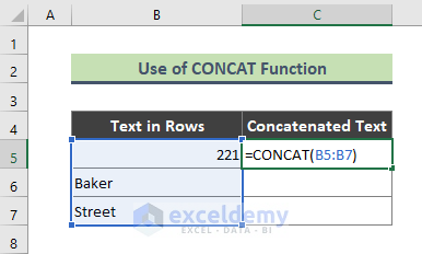 Excel CONCAT Function to Combine Rows