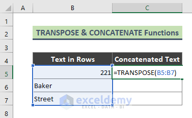 TRANSPOSE  and CONCATENATE Functions to Concatenate Rows