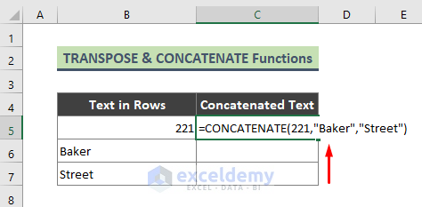 TRANSPOSE  and CONCATENATE Functions to Concatenate Rows