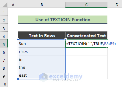 Excel TEXTJOIN Function to Join Rows