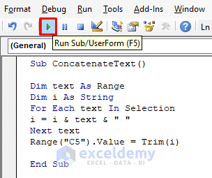 Concatenate Rows in Excel Using VBA in Excel