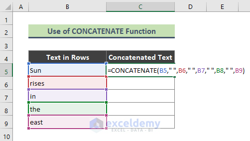 Insert CONCATENATE Function to Combine Rows in Excel