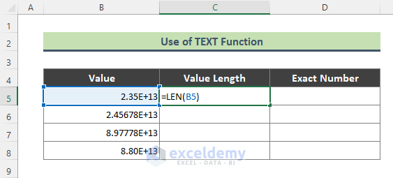 Turn Exponential Value to Exact Number with Excel TEXT Function