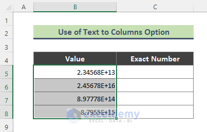 Use Text to Columns Option to Get Exact Number from Exponential Value