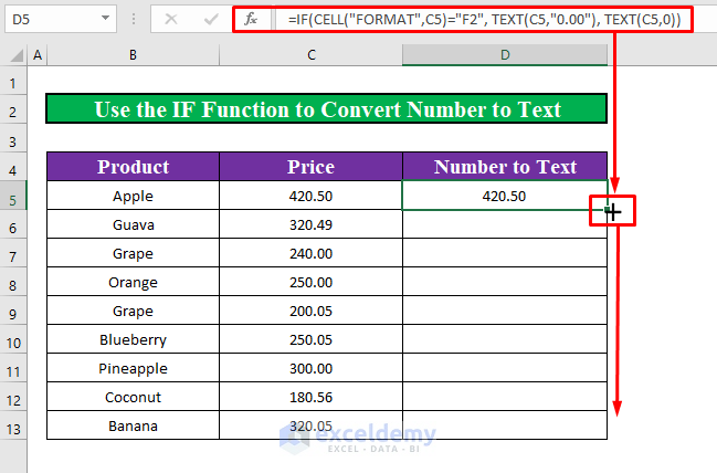 Use the IF Function to Convert Number to Text with 2 Decimal Places in Excel