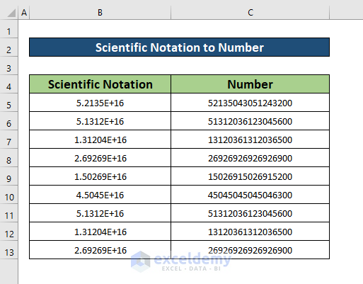 convert scientific notation to number in excel