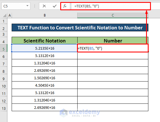 Use the TEXT Function to Convert Scientific Notation to Number in Excel 