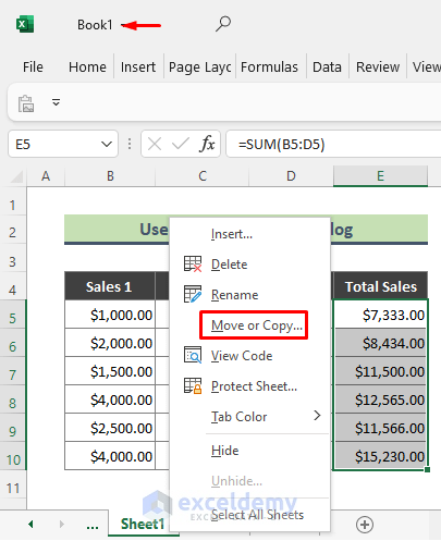 ‘Move or Copy’ Option to Copy Formulas from One Workbook And Paste to Another in Excel