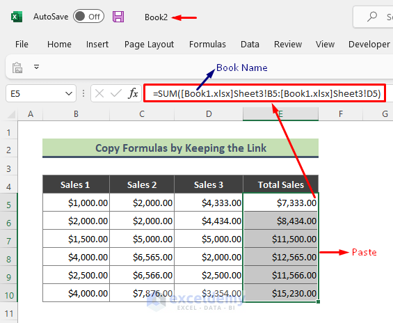 Copy and Paste Formulas from One Workbook to Another by Keeping the Link
