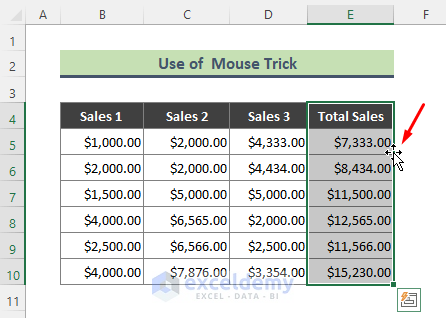 Copy and Paste without Formulas Using Mouse Trick