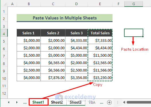 Copy and Paste in Multiple Sheets without Formulas