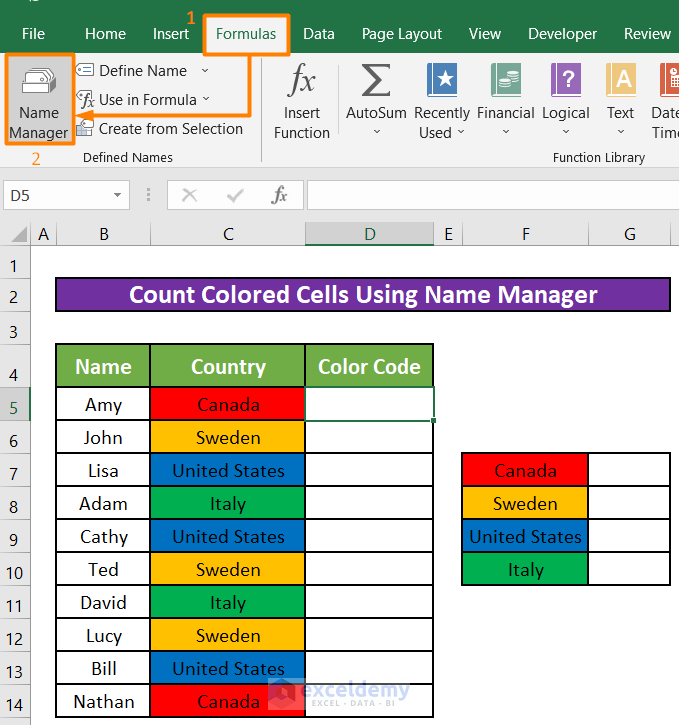 Name Manager from Formulas Tab