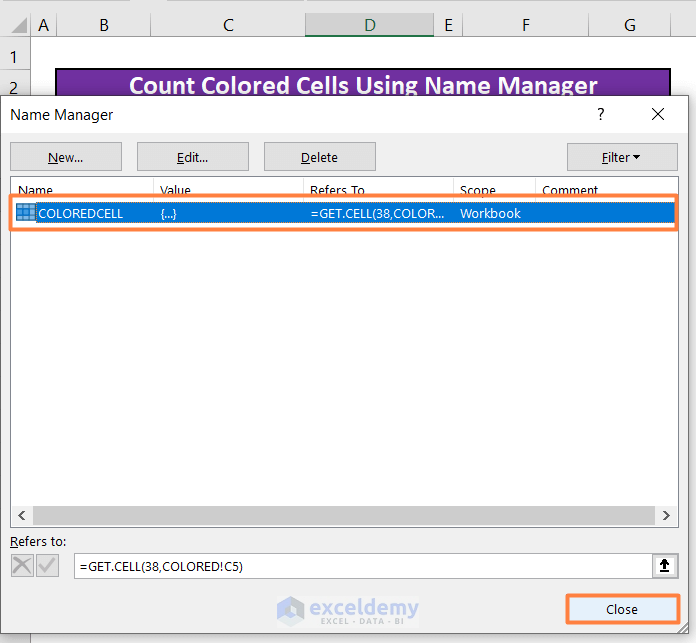 Use the Name Manager Feature to Count Coloured Cells in Excel