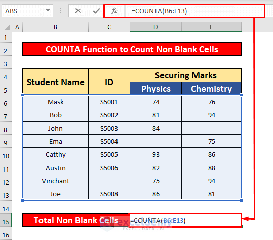 Use the COUNTA Function to Count Non Blank Cells in Excel