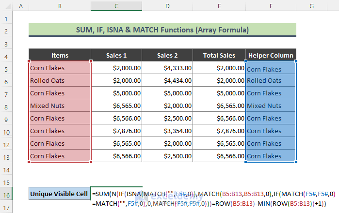 Excel Functions Combination to Show the Count of Unique Visible Cells
