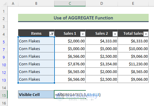 AGGREGATE Function in Excel to Count Only Visible Cells in Excel