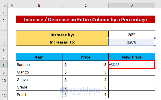 Formula to Determine Increase or Decrease of a Number by Percentage in Excel