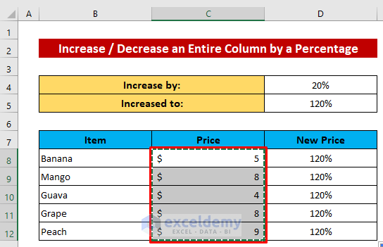 Formula to Determine Increase or Decrease of a Number by Percentage in Excel