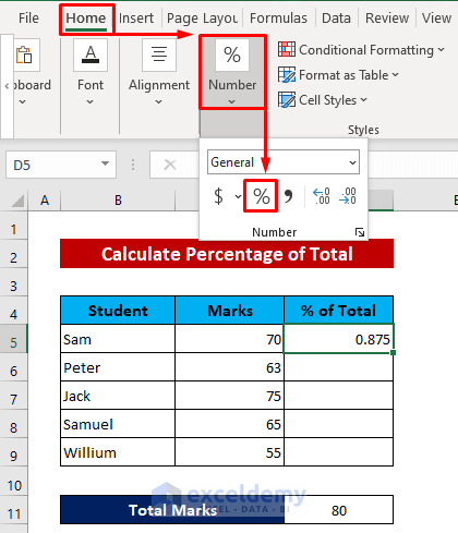Formula to Calculate Percentage of Total in Excel