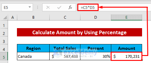 Calculate Partial and Total Amount in Excel by Using a Percentage Formula
